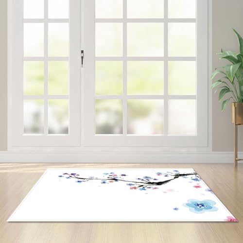Fußmatte Creme Weiße Blume Rugs for Living Room Polyester Fussmatte Aussen Fußmatte Außen Innen Waschbar Teppiche Wohnzimmer Fusmatte Schmutzfangmatte Fußmatten Haustür Verdicken Doormat 120x160cm von LNXSESN