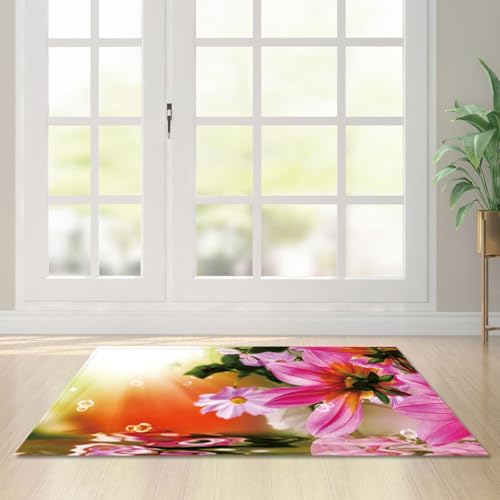 Fußmatte Dunkelgrün Rosa Rugs for Living Room Polyester Fussmatte Aussen Fußmatte Außen Innen Waschbar Teppiche Wohnzimmer Fusmatte Schmutzfangmatte Fußmatten Haustür Verdicken Doormat 100x150cm von LNXSESN