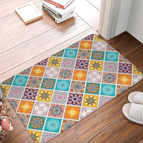 Fußmatte Gelb Böhmisches Rosa Rugs for Living Room Polyester Verdicken Fussmatte Aussen Teppisch Waschbar Teppich Wohnzimmer Schmutzfangmatte Fussmatte Fußmatten Haustür Doormat Außen Innen 100x150cm von LNXSESN