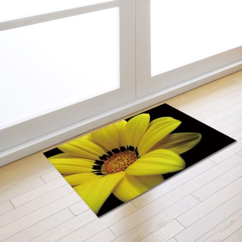 Fußmatte Gelbe Blume Schwarz Rugs for Living Room Polyester Fussmatte Aussen Fußmatte Außen Innen Waschbar Teppiche Wohnzimmer Fusmatte Schmutzfangmatte Fußmatten Haustür Verdicken Doormat 150x200cm von LNXSESN