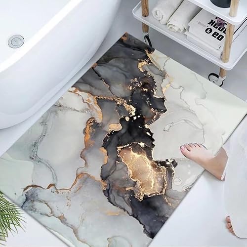 Fußmatte Gold Marmor Schwarz Fussmatte Aussen Innen Polyester Fußmatte Außen Teppich Wohnzimmer Schmutzfangmatte rutschfest Fußabtreter Verdicken Outdoor Teppich Waschbar Türmatte 50x80cm von LNXSESN
