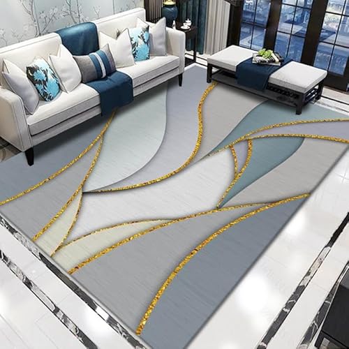 Fußmatte Goldene Blaue Streifen Rugs for Living Room Polyester Verdicken Fussmatte Aussen Teppisch Waschbar Teppich Wohnzimmer Schmutzfangmatte Fussmatte Fußmatten Haustür Doormat Außen Innen 50x80cm von LNXSESN