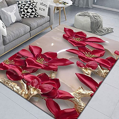 Fußmatte Goldene Rote Blume - Polyester Außen Innen Rutschfest Schmutzfangmatte - Verdicken Teppich Wohnzimmer Waschbar Fußabtreter 100x150cm Fußmatte Goldene Rote Blume - Polyester Außen Innen Rutschfest Schmutzfangmatte - Verdicken Teppich Wohnzimmer Waschbar Fußabtreter 100x150cm von LNXSESN