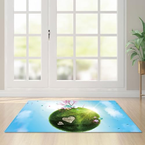 Fußmatte Grünes Herz Blau Rugs for Living Room Polyester Fussmatte Aussen Fußmatte Außen Innen Waschbar Teppiche Wohnzimmer Fusmatte Schmutzfangmatte Fußmatten Haustür Verdicken Doormat 100x120cm von LNXSESN