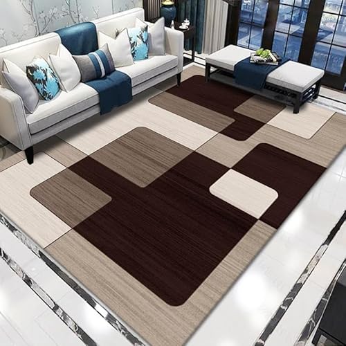 Fußmatte Kaffee Beige Geometrie Rugs for Living Room Polyester Verdicken Fussmatte Aussen Teppisch Waschbar Teppich Wohnzimmer Schmutzfangmatte Fussmatte Fußmatten Haustür Doormat Außen Innen 150x200 von LNXSESN