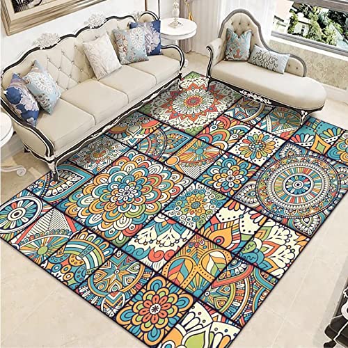 Fußmatte Mandala Grün Orange Rugs for Living Room Polyester Fussmatte Aussen Fußmatte Außen Innen Waschbar Teppiche Wohnzimmer Fusmatte Schmutzfangmatte Fußmatten Haustür Verdicken Doormat 100x150cm von LNXSESN