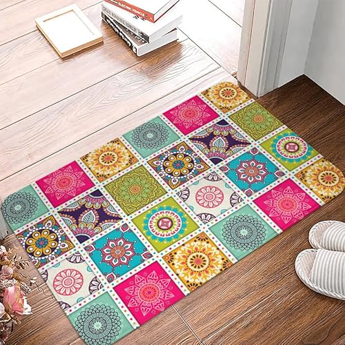 Fußmatte Mandala Grün Rosa Rugs for Living Room Polyester Verdicken Fussmatte Aussen Teppisch Waschbar Teppich Wohnzimmer Schmutzfangmatte Fussmatte Fußmatten Haustür Doormat Außen Innen 100x120cm von LNXSESN