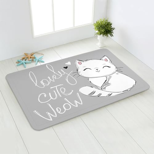 Fußmatte Niedliche Graue Katze Rugs for Living Room Polyester Verdicken Fussmatte Aussen Teppisch Waschbar Teppich Wohnzimmer Schmutzfangmatte Fussmatte Fußmatten Haustür Doormat Außen Innen 50x80cm von LNXSESN