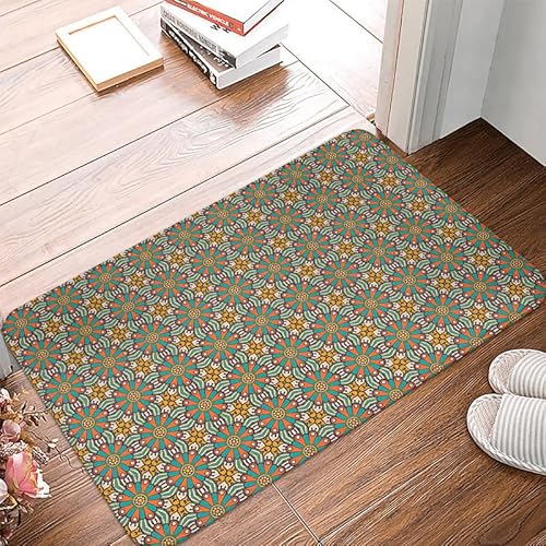 Fußmatte Orange Blume Turquoise Rugs for Living Room Polyester Verdicken Fussmatte Aussen Teppisch Waschbar Teppich Wohnzimmer Schmutzfangmatte Fussmatte Fußmatten Haustür Doormat Außen Innen 50x80cm von LNXSESN
