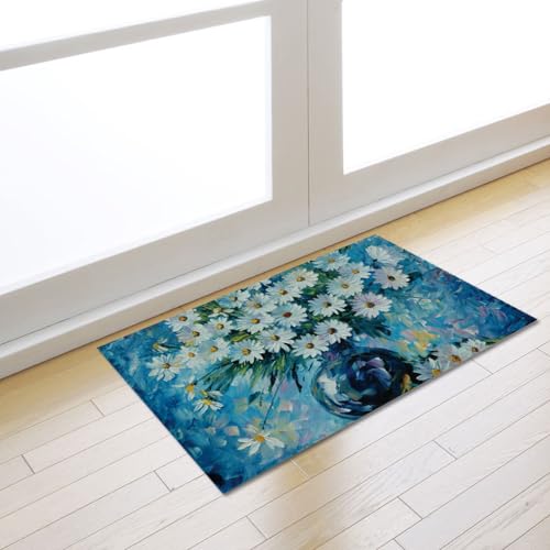 Fußmatte Pfauen Blau Blumen Rugs for Living Room Polyester Fussmatte Aussen Fußmatte Außen Innen Waschbar Teppiche Wohnzimmer Fusmatte Schmutzfangmatte Fußmatten Haustür Verdicken Doormat 50x80cm von LNXSESN