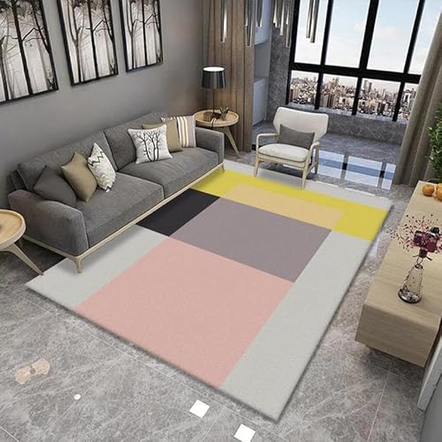 Fußmatte Rosa Geometrie Gelb Rugs for Living Room Polyester Verdicken Fussmatte Aussen Teppisch Waschbar Teppich Wohnzimmer Schmutzfangmatte Fussmatte Fußmatten Haustür Doormat Außen Innen 80x120cm von LNXSESN