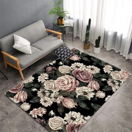 Fußmatte Rose Schwarz Grün Fussmatte Aussen Polyester Fussmatte Innen Fußmatte Außen rutschfest Schmutzfangmatte Verdicken Teppich Wohnzimmer Waschbar Fußmatte Innen Fußabtreter 40x60cm von LNXSESN