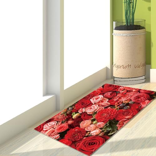 Fußmatte Rote Blume Rugs for Living Room Polyester Fussmatte Aussen Fußmatte Außen Innen Waschbar Teppiche Wohnzimmer Fusmatte Schmutzfangmatte Fußmatten Haustür Verdicken Doormat 50x80cm von LNXSESN