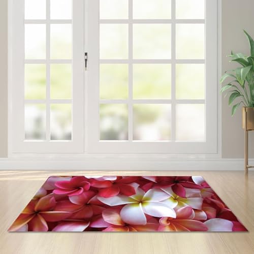 Fußmatte Rote Blume Weiß Carpet Rugs for Living Room Polyester Fussmatte Aussen Fußmatte Außen Innen Waschbar Outdoor Teppich Wohnzimmer Schmutzfangmatte Fusmatte Fußmatten Haustür 80x120 von LNXSESN