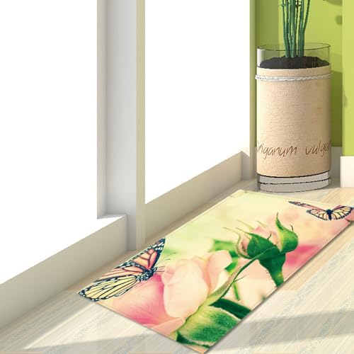 Fußmatte Schmetterling Rose Grün Rugs for Living Room Polyester Fussmatte Aussen Fußmatte Außen Innen Waschbar Teppiche Wohnzimmer Fusmatte Schmutzfangmatte Fußmatten Haustür Verdicken Doormat 40x60cm von LNXSESN