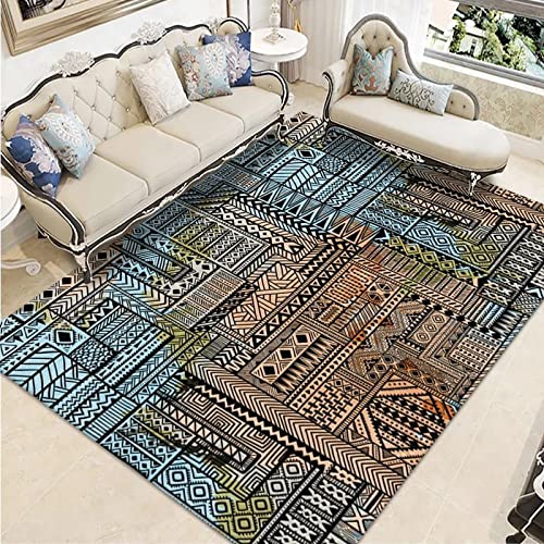 Fußmatte Schwarz Blau Böhmisch Rugs for Living Room Polyester Fussmatte Aussen Fußmatte Außen Innen Waschbar Teppiche Wohnzimmer Fusmatte Schmutzfangmatte Fußmatten Haustür Verdicken Doormat 120x160cm von LNXSESN