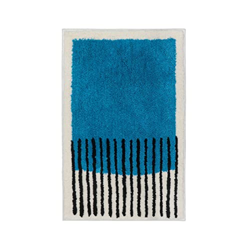 LNXSESN Badezimmerteppich Blau Gestreift Badematte Flauschig Mikrofaser Badvorleger rutschfest Duschvorleger Schnelltrocknend Badteppich Waschbar Duschvorleger Verdicken Badematten Badmatte 50x80cm von LNXSESN