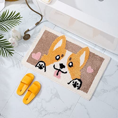 LNXSESN Badezimmerteppich Corgi Braun Rosa Badematte Flauschig Mikrofaser Badvorleger rutschfest Duschvorleger Schnelltrocknend Badteppich Waschbar Badmatte Verdicken Badematten & Badteppiche 50x80cm von LNXSESN