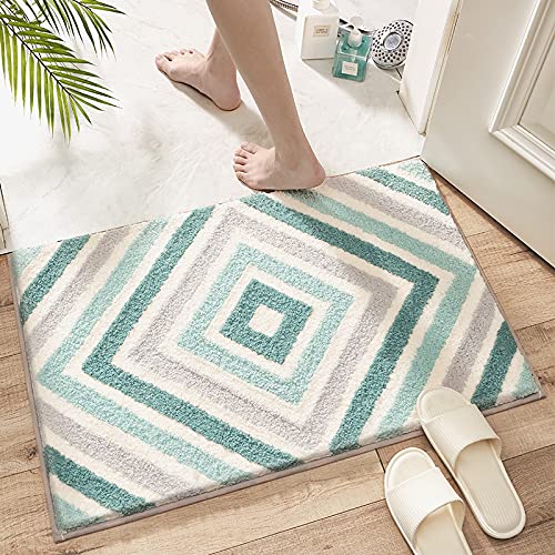 LNXSESN Badezimmerteppich Cyangraue Raute Badematte Flauschig Mikrofaser Badvorleger rutschfest Duschvorleger Schnelltrocknend Badteppich Waschbar Badmatte Verdicken Badematten & Badteppiche 40x60cm von LNXSESN