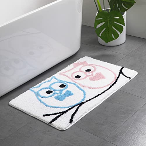 LNXSESN Badezimmerteppich Eule Rosa Blau Badematte Flauschig Mikrofaser Badvorleger rutschfest Duschvorleger Schnelltrocknend Badteppich Waschbar Badmatte Verdicken Badematten & Badteppiche 50x80cm von LNXSESN