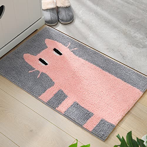 LNXSESN Badezimmerteppich Rosa Tiergrau Badematte Flauschig Mikrofaser Badvorleger rutschfest Duschvorleger Schnelltrocknend Badteppich Waschbar Badmatte Verdicken Badematten & Badteppiche 50x80cm von LNXSESN