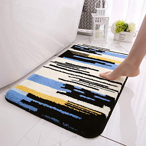 LNXSESN Badteppich Blaugelbe Creme Badvorleger Flauschig Mikrofaser Badematte rutschfest Duschvorleger Schnelltrocknend Badezimmerteppich Waschbar Badematten Bathroom Mat 50x80cm von LNXSESN