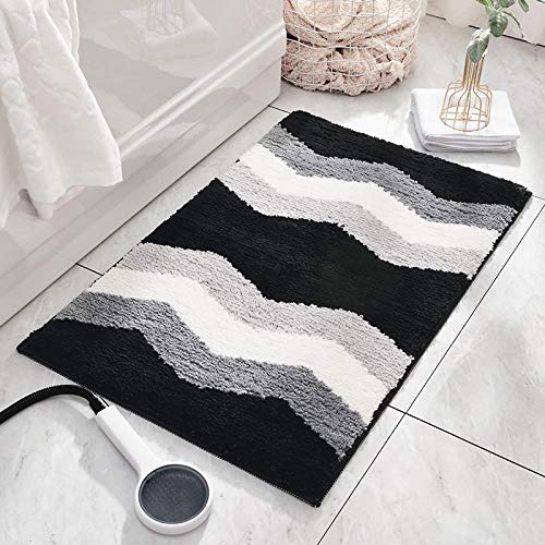 LNXSESN Badteppich Grau Weiß Schwarz Badvorleger Flauschig Mikrofaser Badematte rutschfest Duschvorleger Schnelltrocknend Badezimmerteppich Waschbar Badematten Bathroom Mat 50x80cm von LNXSESN