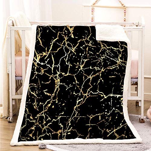 LNXSESN Kuscheldecke Goldener Schwarzer Marmor Decke Flanell Lammwolle Fleecedecke Doppelseitiges Design Kuscheldecke Flauschig Decken Weich Sofadecke Pflegeleicht Blanket Wohndecke 130x150cm von LNXSESN