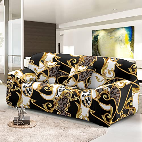 LNXSESN Sofa Überzug Gold Schwarz Weiß Sofabezug Stretch Elasthan Couch Abnehmbare Waschbar Sofaschoner Anti Rutsch Couchbezug Moderne Cover Universal Sofahusse Ecksofa 1 Sitzer（90-140cm） von LNXSESN