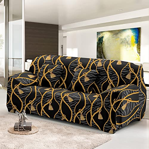 LNXSESN Sofa Überzug Golden Schwarz Sofabezug Stretch Elasthan Couch überzug Abnehmbare Waschbar Sofaschoner Anti Rutsch Couchbezug Moderne Sofa Cover Universal Sofahusse Sofabezug Ecksofa 3 Sitzer von LNXSESN