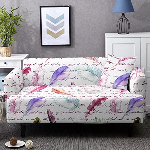LNXSESN Sofa Überzug Lila Rosarote Federn Sofabezug Stretch Elasthan Couch überzug Abnehmbare Waschbar Sofaschoner Anti Rutsch Sofa Cover Moderne Sofabezug Ecksofa Universal Couchbezug 2 Sitzer von LNXSESN