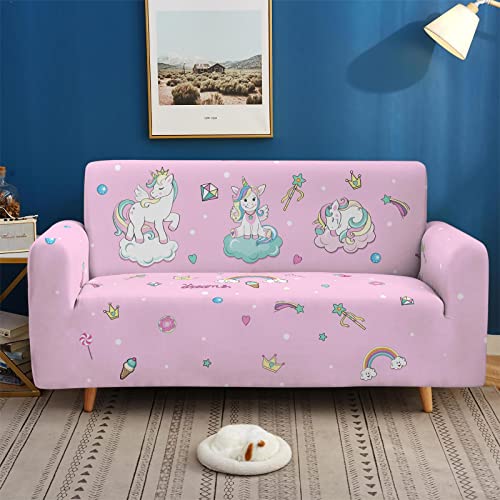 LNXSESN Sofa Überzug Rosa Einhorn Mädchen Sofabezug Stretch Elasthan Couch überzug Abnehmbare Waschbar Sofaschoner Anti Rutsch Sofa Cover Moderne Sofabezug Ecksofa Universal Couchbezug 2 Sitzer von LNXSESN