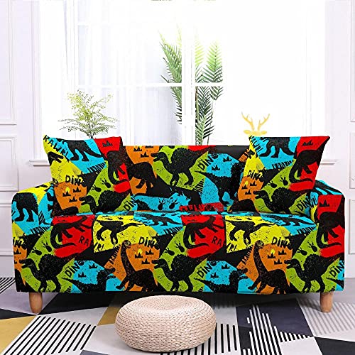 LNXSESN Sofabezug Blaugrüner Dinosaurier Sofa überzug Stretch Sofaüberwurf Elasthan Universal Couch überzug Moderne Anti-Haar Sofa Cover Einstellbar überwurf Sofa Antirutsch Sofaschoner 2 Sitzer von LNXSESN