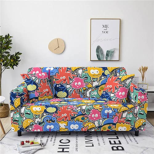 Sofabezug Bunte Anime Sofa überzug Stretch Sofaüberwurf Elasthan Universal Couch überzug Moderne Anti-Haar Sofa Cover Einstellbar überwurf Sofa Antirutsch Sofaschoner 2 Sitzer von LNXSESN