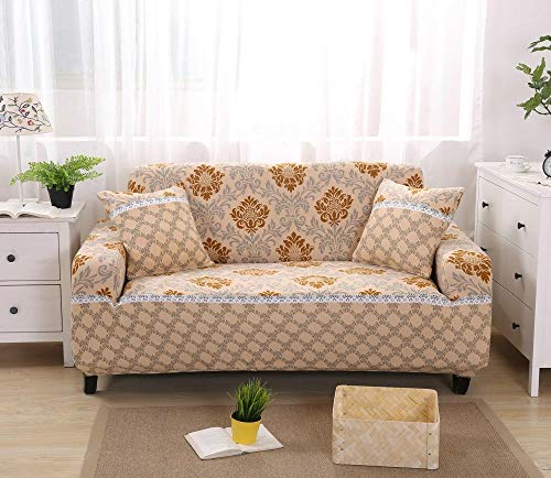 LNXSESN Sofabezug Camel Barock Check Sofa überzug Stretch Couch überzug Elasthan Universal Sofabezug Ecksofa Moderne Anti-Haar Sofa Cover Einstellbar Antirutsch Couchbezug 4 Sitzer von LNXSESN