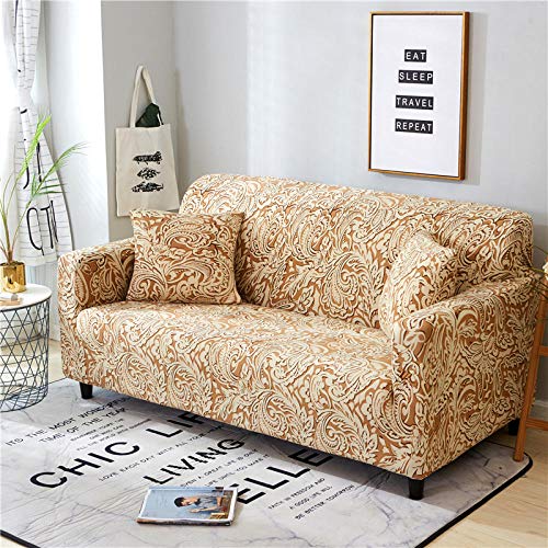 LNXSESN Sofabezug Eleganter Beiger Kaffee Sofaüberwurf Stretch Couch überwurf Elasthan Universal Sofahusse Moderne Anti-Haar Couch überzug Antirutsch Sofa überzug 2 Sitzer von LNXSESN