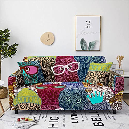 LNXSESN Sofabezug Eule Brille Sofa überzug Stretch Elasthan Sofaüberwurf Abnehmbare Waschbar Couch überzug Anti Rutsch Sofaschoner Moderne Sofa Cover Universal Couch überwurf 2 Sitzer von LNXSESN