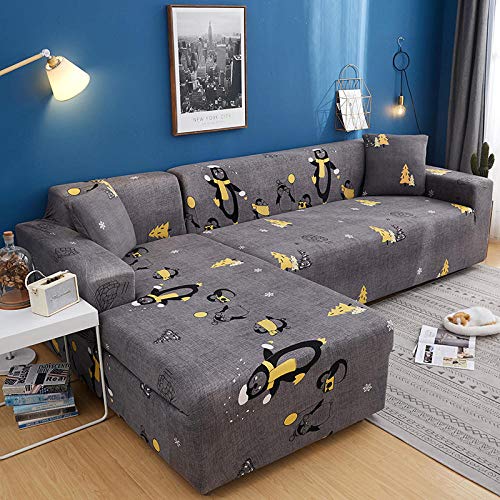 LNXSESN Sofabezug Grau Gelb Schwarz Sofa überzug Stretch Couch überzug Elasthan Universal Sofabezug Ecksofa Moderne Anti-Haar Sofa Cover Einstellbar Antirutsch Couchbezug 2 Sitzer von LNXSESN