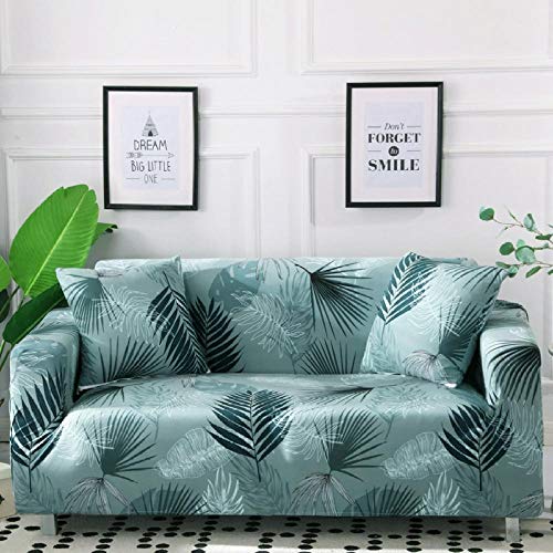 LNXSESN Sofabezug Grünes Blatt Sofa überzug Stretch Couch überzug Elasthan Universal Sofabezug Ecksofa Moderne Anti-Haar Sofa Cover Einstellbar Antirutsch Couchbezug 4 Sitzer von LNXSESN