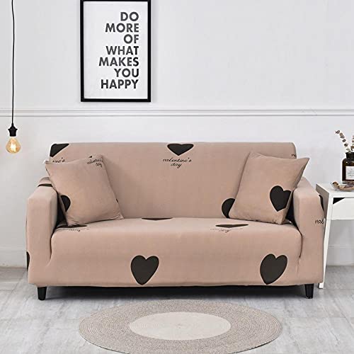 LNXSESN Sofabezug Khaki Liebesherz Schwarz Sofa überzug Stretch Couch überzug Elasthan Universal Sofabezug Ecksofa Moderne Anti-Haar Sofa Cover Einstellbar Antirutsch Couchbezug 2 Sitzer von LNXSESN