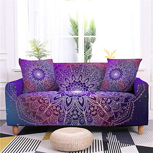 LNXSESN Sofabezug Lila Mandala Sofahusse Stretch Elasthan Couch überzug Abnehmbare Waschbar Sofa überzug Anti Rutsch Couchbezug Moderne Couchbezug Universal Sofaüberwurf 1 Sitzer 4 Sitzer von LNXSESN