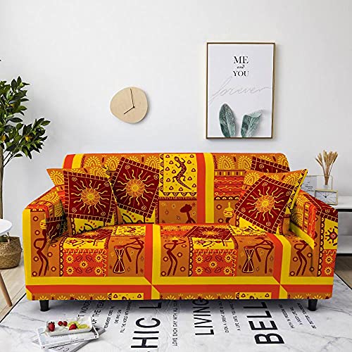 LNXSESN Sofabezug Orangefarbenes Sonnenmuster Sofa überzug Stretch Sofaüberwurf Elasthan Universal Couch überzug Moderne Anti-Haar Sofa Cover Einstellbar überwurf Sofa Antirutsch Sofaschoner 2 Sitzer von LNXSESN