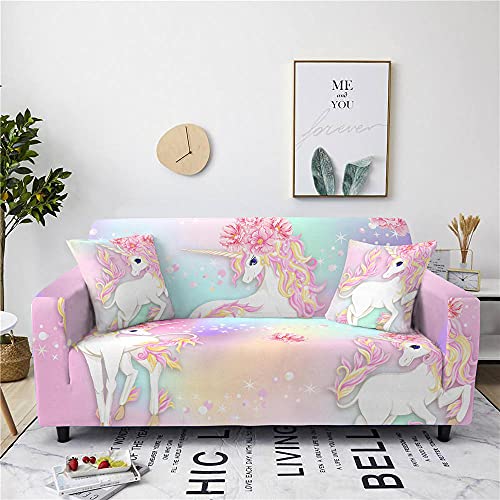 LNXSESN Sofabezug Pastellweißes Einhorn Sofaüberwurf Stretch Elasthan Sofahusse Abnehmbare Waschbar Couch überzug Anti Rutsch Sofa überzug Moderne Couchbezug Universal Couch überwurf 2 Sitzer von LNXSESN