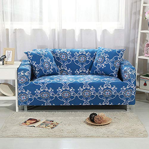LNXSESN Sofabezug Pfauenblau Barock Sofa überzug Stretch Couch überzug Elasthan Universal Sofabezug Ecksofa Moderne Anti-Haar Sofa Cover Einstellbar Antirutsch Couchbezug 3 Sitzer von LNXSESN