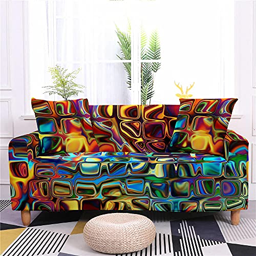 LNXSESN Sofabezug Psychedelisch Bunt Sofa überzug Stretch Elasthan Sofaüberwurf Abnehmbare Waschbar Couch überzug Anti Rutsch Sofaschoner Moderne Sofa Cover Universal Couch überwurf 4 Sitzer von LNXSESN