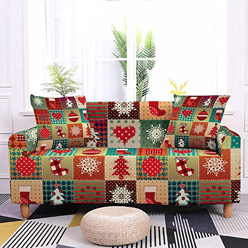 LNXSESN Sofabezug Retro Weihnachtsplaid Sofa überzug Stretch Elasthan Sofaüberwurf Abnehmbare Waschbar Couch überzug Anti Rutsch Sofaschoner Moderne Sofa Cover Universal Couch überwurf 3 Sitzer von LNXSESN