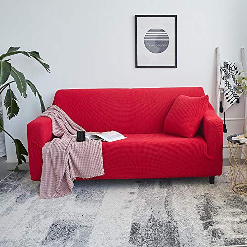 LNXSESN Sofabezug Rot Sofaüberwurf Stretch Couch überwurf Elasthan Universal Sofahusse Moderne Anti-Haar Couch überzug Antirutsch Sofa überzug 3 Sitzer von LNXSESN