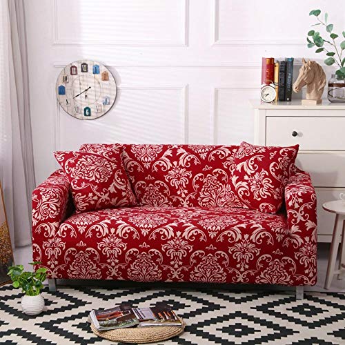 LNXSESN Sofabezug Roter Barock Sofa überzug Stretch Couch überzug Elasthan Universal Sofabezug Ecksofa Moderne Anti-Haar Sofa Cover Einstellbar Antirutsch Couchbezug 4 Sitzer von LNXSESN