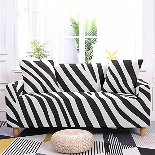 LNXSESN Sofabezug Schwarzes Weißes Zebra Sofaüberwurf Stretch Elasthan Sofahusse Abnehmbare Waschbar Couch überzug Anti Rutsch Sofa überzug Moderne Couchbezug Universal Couch überwurf 3 Sitzer von LNXSESN