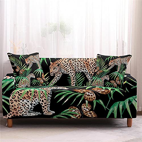 LNXSESN Sofabezug Schwarzgrüner Leopard Sofaüberwurf Stretch Elasthan Sofahusse Abnehmbare Waschbar Couch überzug Anti Rutsch Sofa überzug Moderne Couchbezug Universal Couch überwurf 2 Sitzer von LNXSESN
